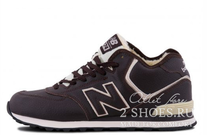 Кроссовки New Balance 574 Mid Winter Leather Brown  коричневые, кожаные