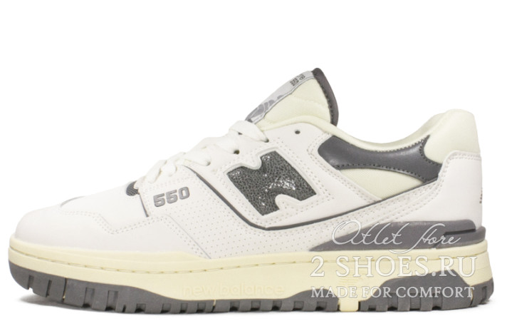 Кроссовки New Balance 550 Aime Leon Dore White Grey BB550ALE белые, кожаные