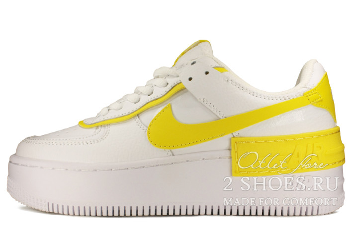 Кроссовки Nike Air Force 1 Low Shadow White Yellow  белые, кожаные