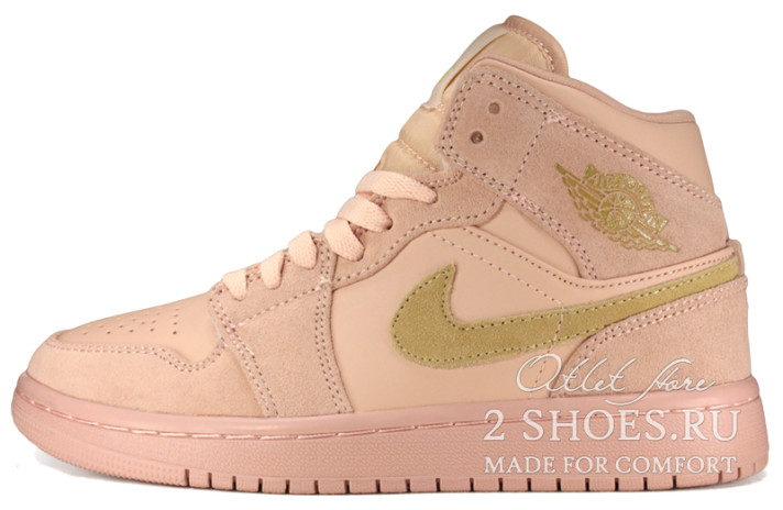 Кроссовки Nike Air Jordan 1 Mid Coral Gold 852542-600 розовые
