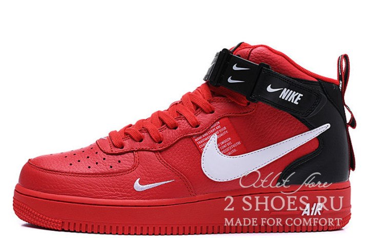 Кроссовки Nike Air Force 1 Mid LV8 Utility Winter Red  красные, кожаные