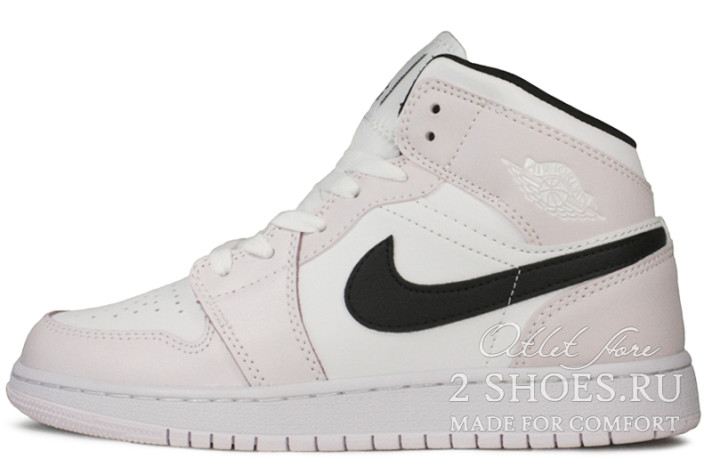 Кроссовки Nike Air Jordan 1 Mid Light Pink White Black  белые, розовые, кожаные